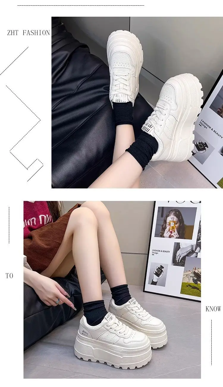 8cm Height-increasing Thick-soled Shoes Leather White Shoes Women's 2025 Spring New All-match Platform Shoes Casual Comfortable Board Shoes — feature 7