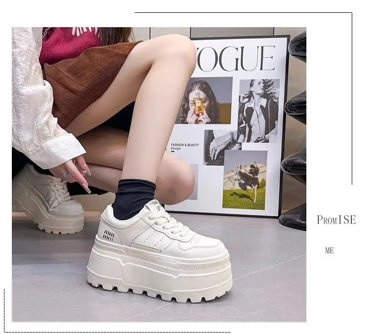 8cm Height-increasing Thick-soled Shoes Leather White Shoes Women's 2025 Spring New All-match Platform Shoes Casual Comfortable Board Shoes — feature 8