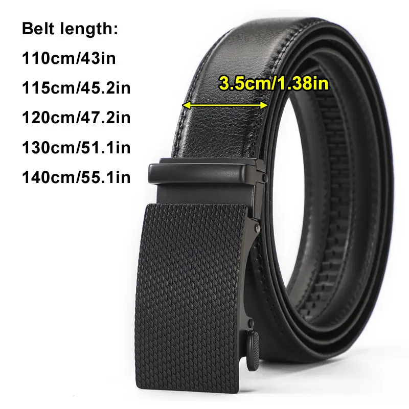 Men's Black Leather Belt with Automatic Buckle