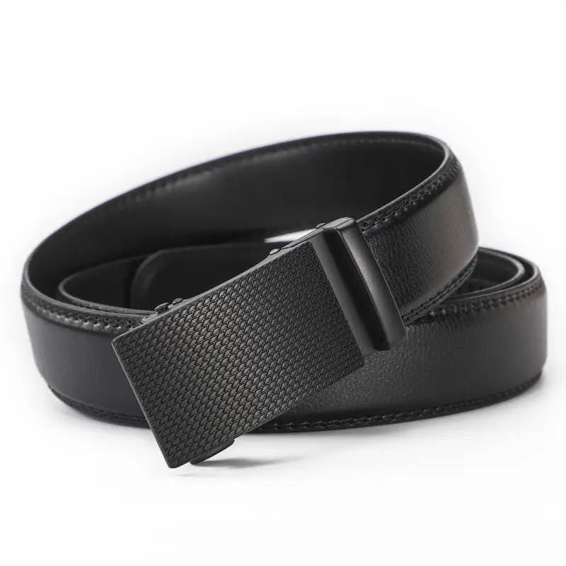 Men's Black Leather Belt with Automatic Buckle