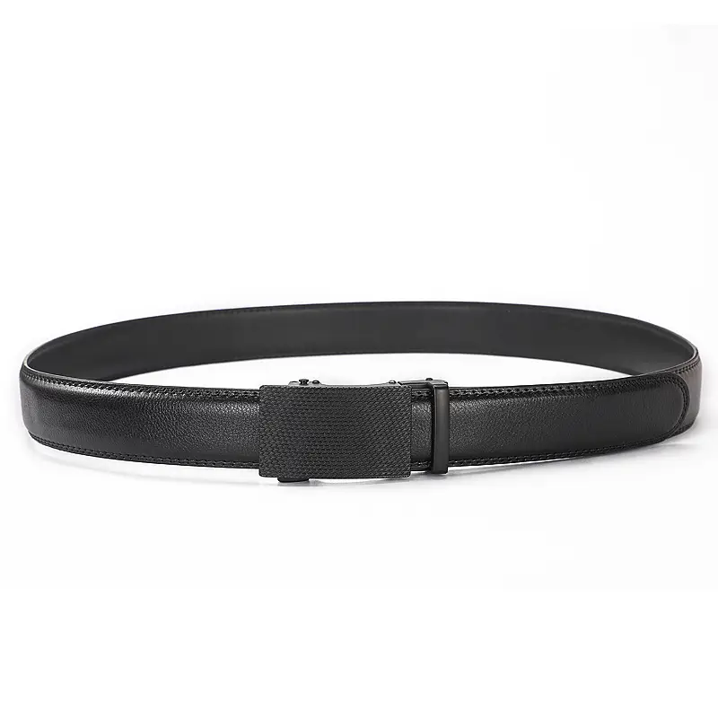 Men's Black Leather Belt with Automatic Buckle