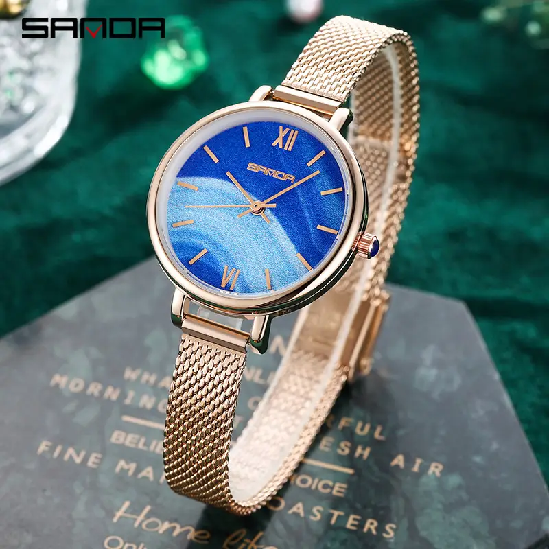 Women's Quartz Watch with Roman Dial & Black Strap