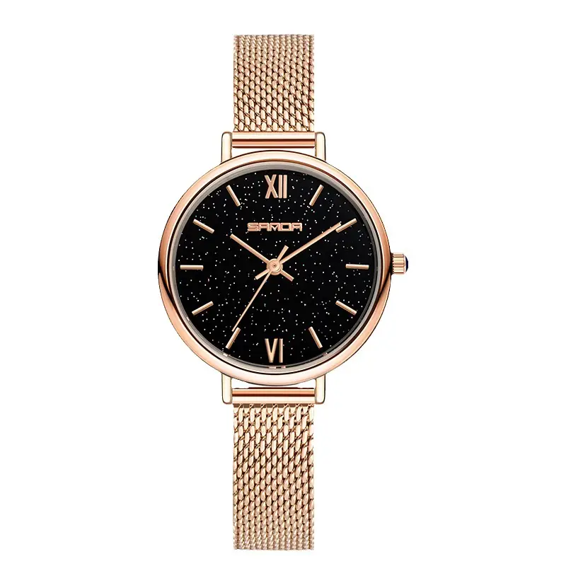 Women's Quartz Watch with Roman Dial & Black Strap