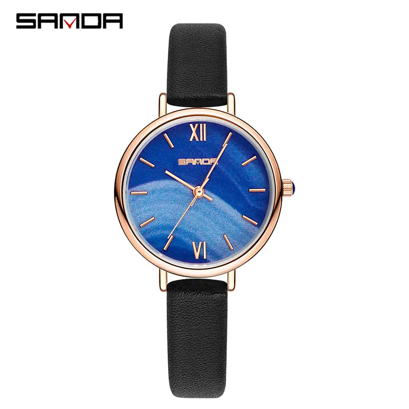 Women's Quartz Watch with Roman Dial & Black Strap