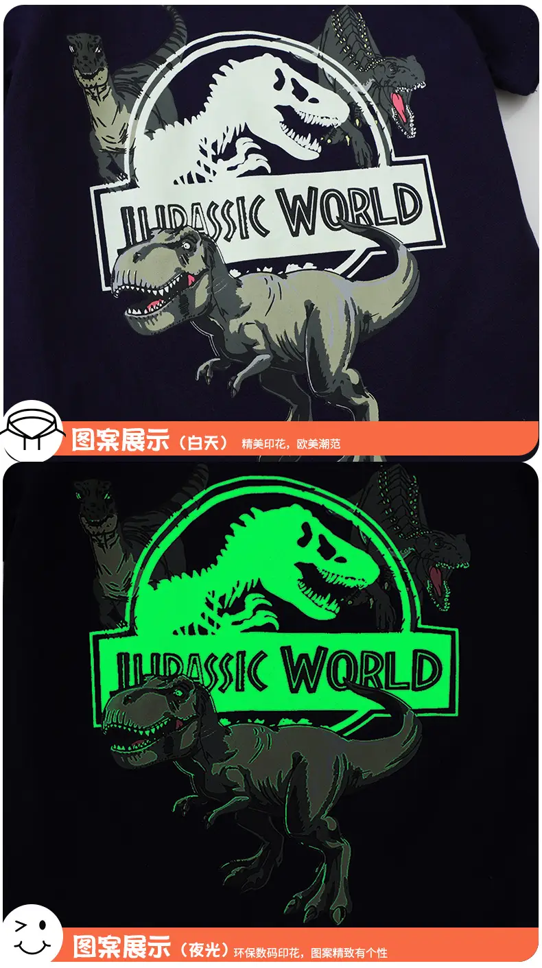 New Boys Dinosaur Luminous T-Shirt Black — feature 7