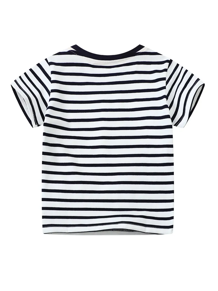 Boys Striped T-Shirt with Cartoon Truck Embroidery - Image 3