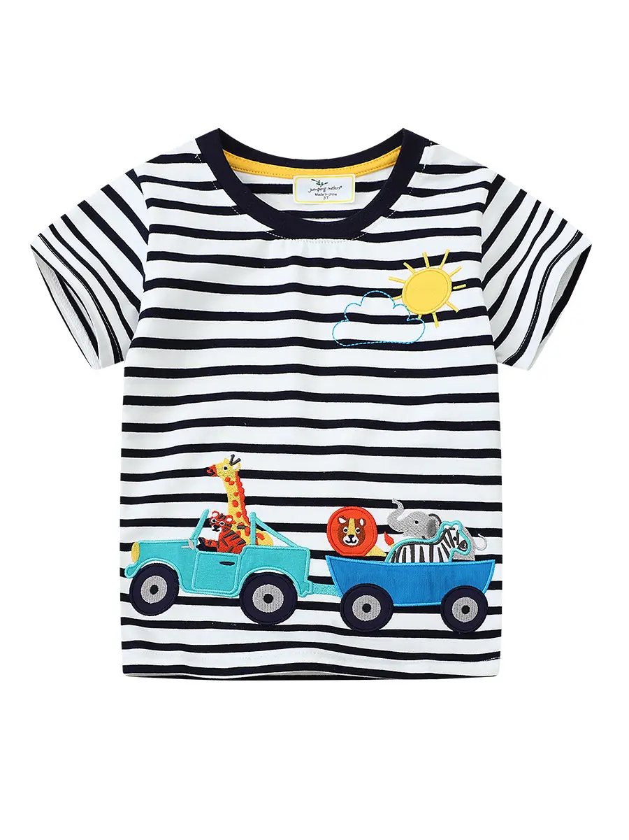 Boys Striped T-Shirt with Cartoon Truck Embroidery - Image 6