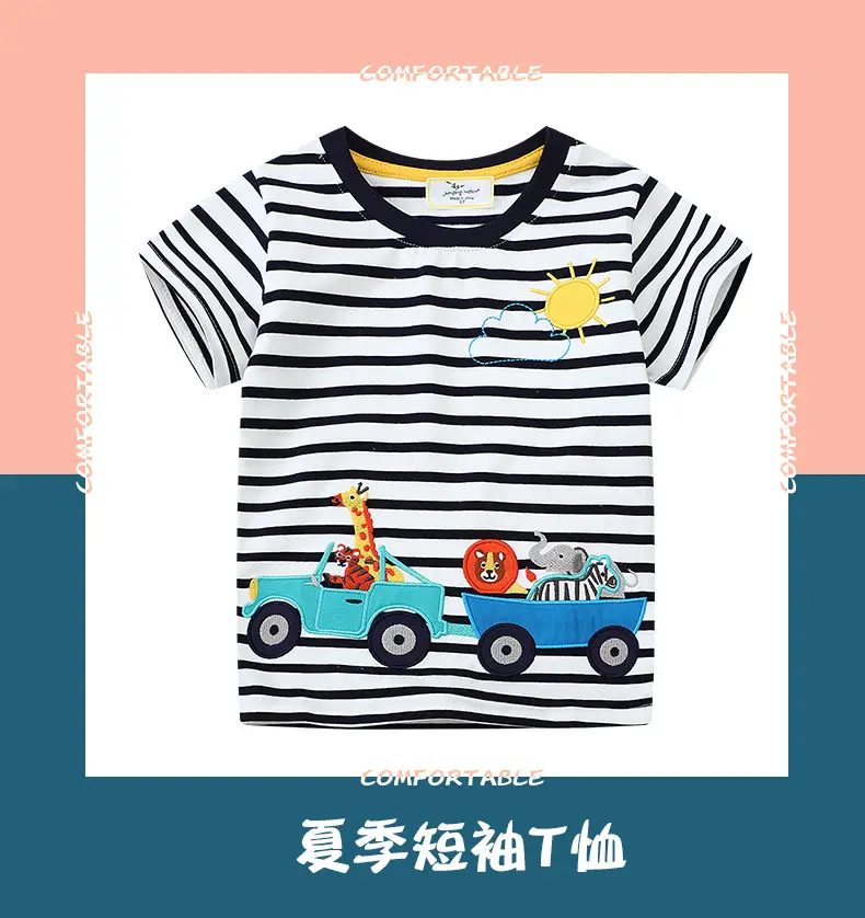 Boys Striped T-Shirt with Cartoon Truck Embroidery — feature 2