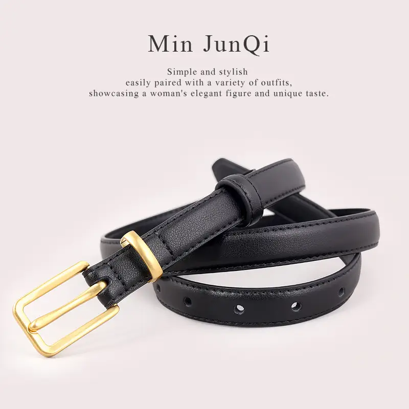 2025 Women Genuine Leather Belt Black with Gold Buckle - Image 4