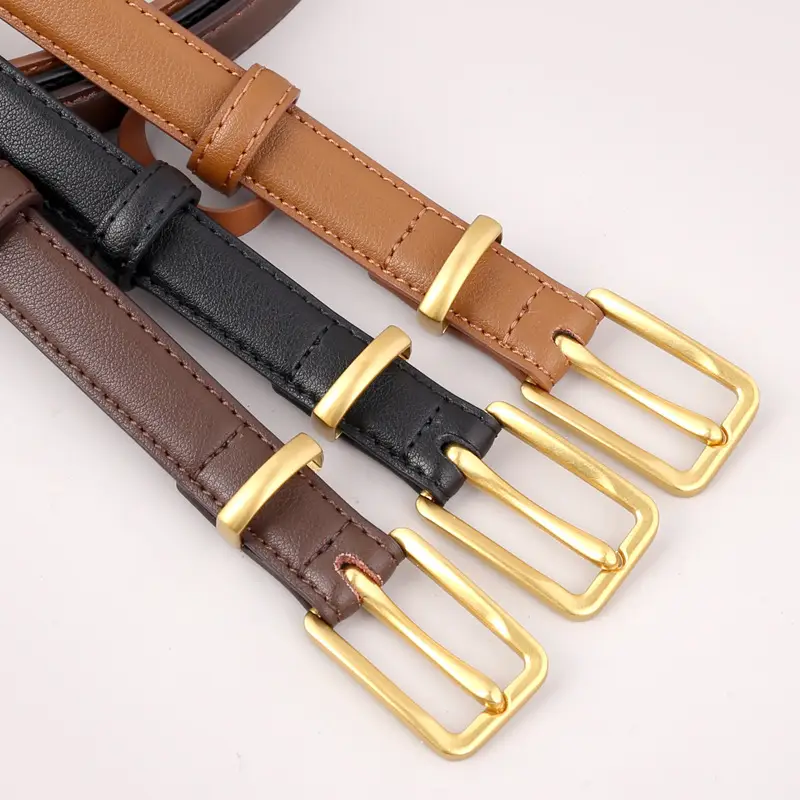 2025 Women Genuine Leather Belt Black with Gold Buckle - Image 5