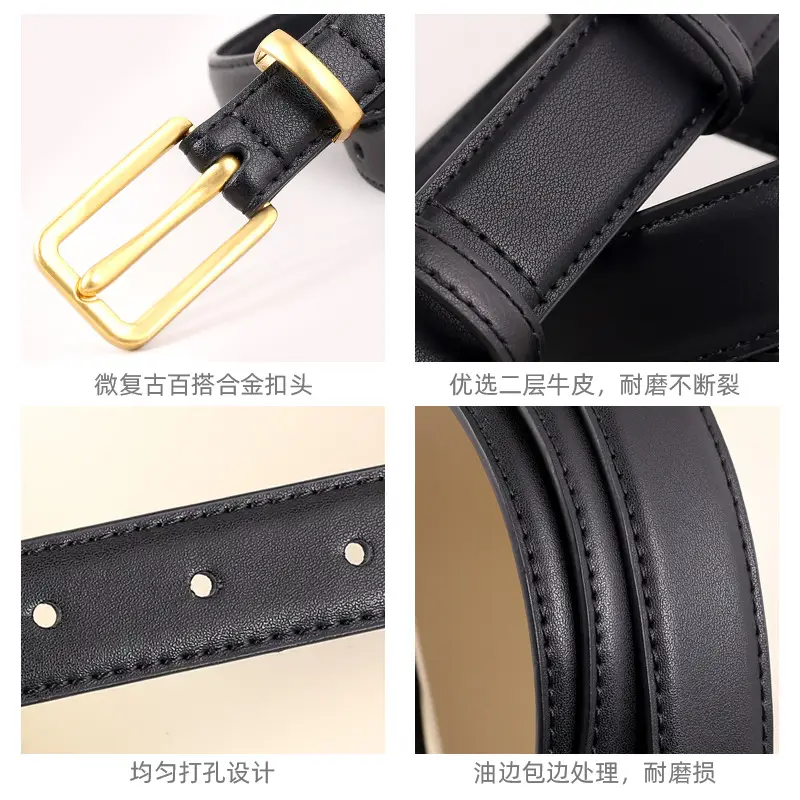 2025 Women Genuine Leather Belt Black with Gold Buckle - Image 6