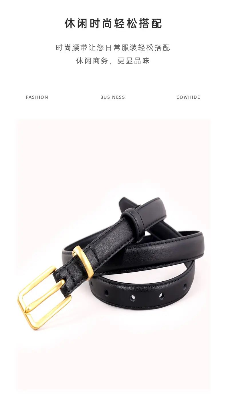 2025 Women Genuine Leather Belt Black with Gold Buckle — feature 10