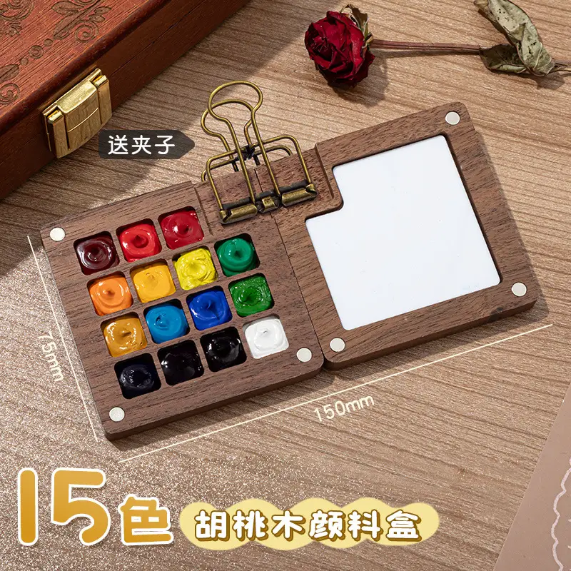 Mini Watercolor Pigment Walnut Box Portable Hand Ledger Book Sketchup Travel Painting Book Color Tone Small Sketchpad