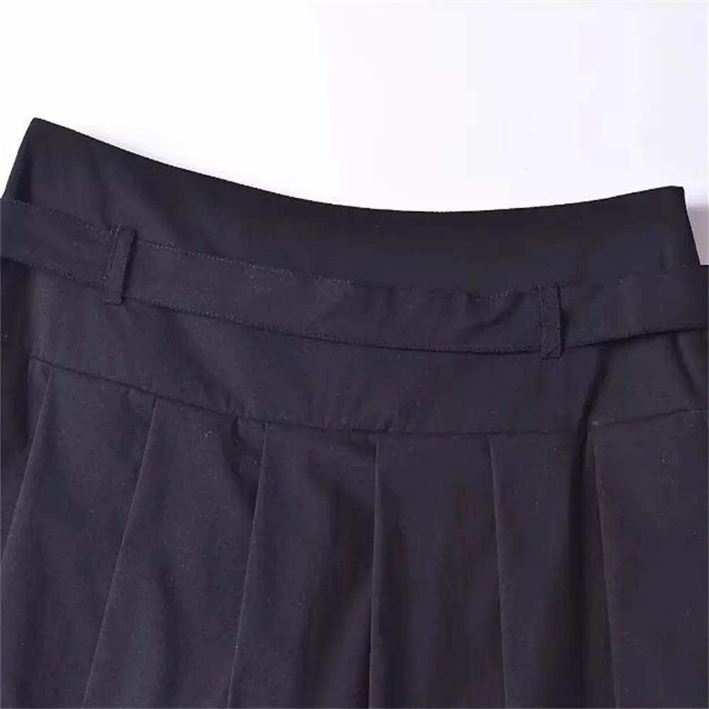 Black Pleated Belted Shorts for Women — feature 10