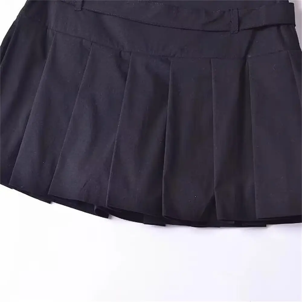 Black Pleated Belted Shorts for Women — feature 11