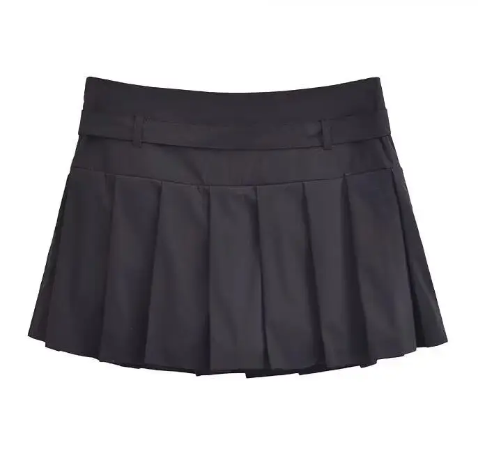 Black Pleated Belted Shorts for Women — feature 3
