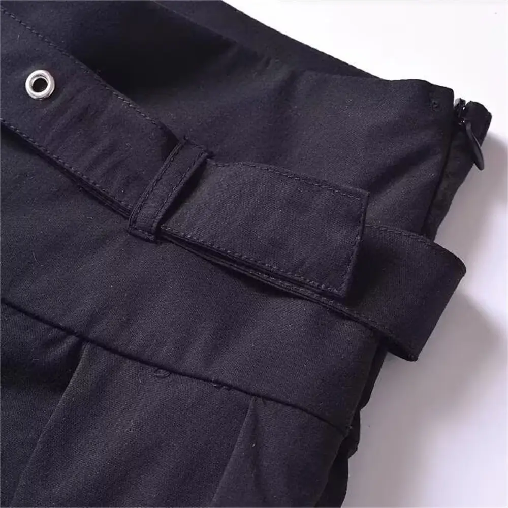 Black Pleated Belted Shorts for Women — feature 9