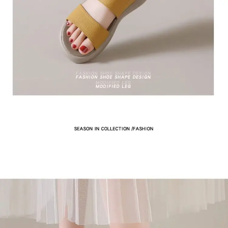 Women's 2025 Summer Flat Sandals White Leather Round Toe Two-Wear — feature 10