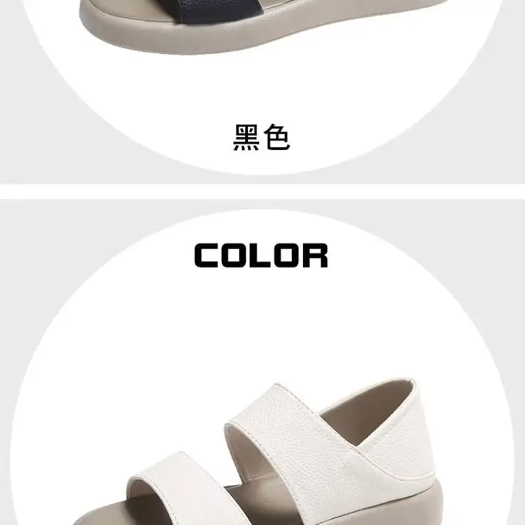 Women's 2025 Summer Flat Sandals White Leather Round Toe Two-Wear — feature 2