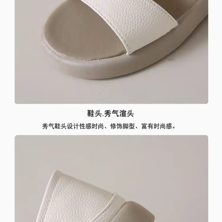Women's 2025 Summer Flat Sandals White Leather Round Toe Two-Wear — feature 3