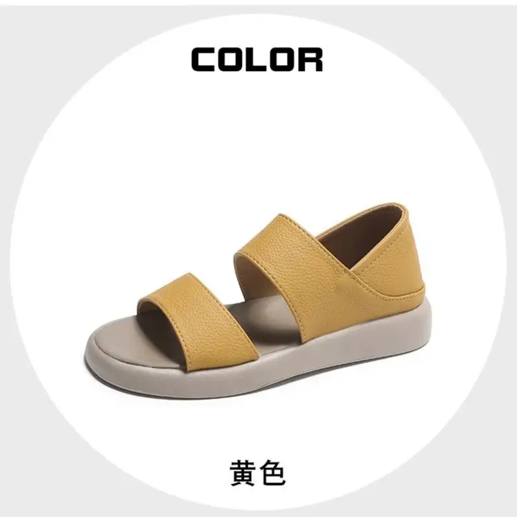 Women's 2025 Summer Flat Sandals White Leather Round Toe Two-Wear — feature 4
