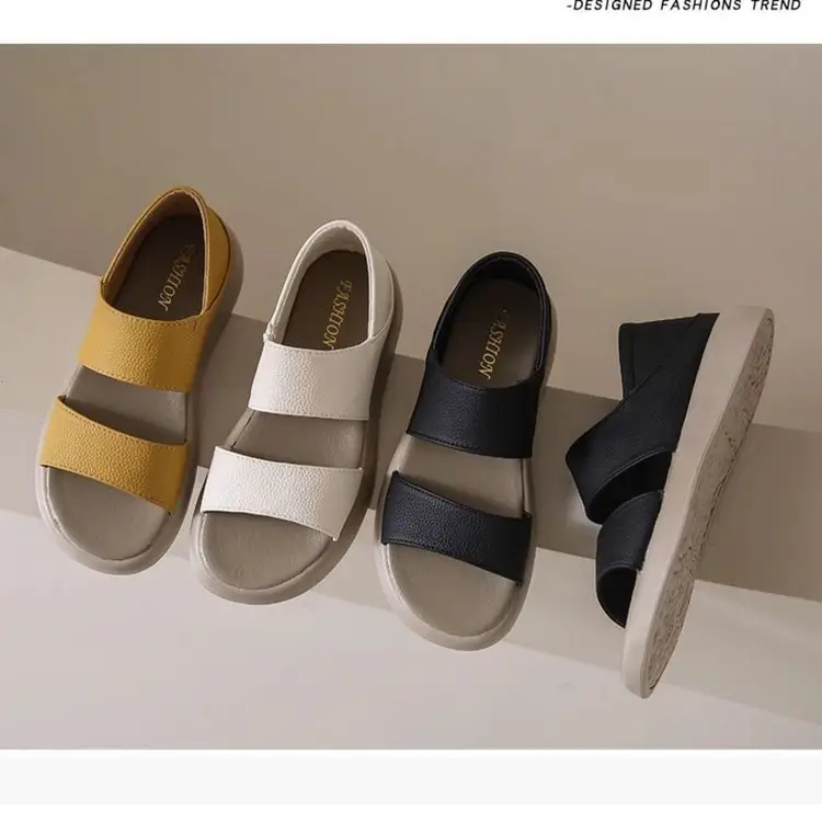 Women's 2025 Summer Flat Sandals White Leather Round Toe Two-Wear — feature 6