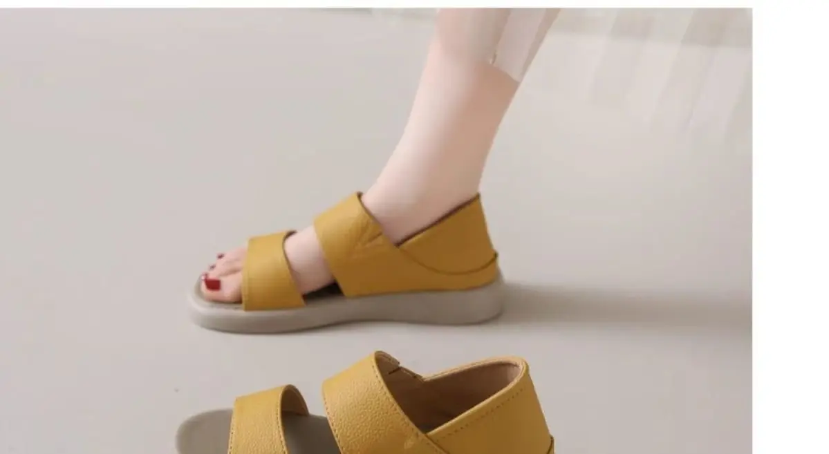 Women's 2025 Summer Flat Sandals White Leather Round Toe Two-Wear — feature 7