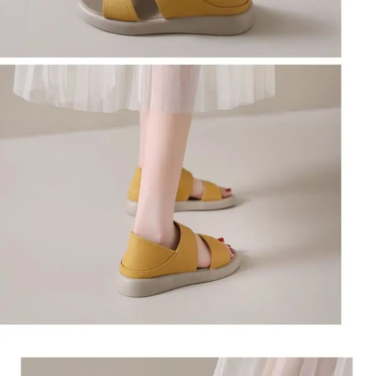 Women's 2025 Summer Flat Sandals White Leather Round Toe Two-Wear — feature 8