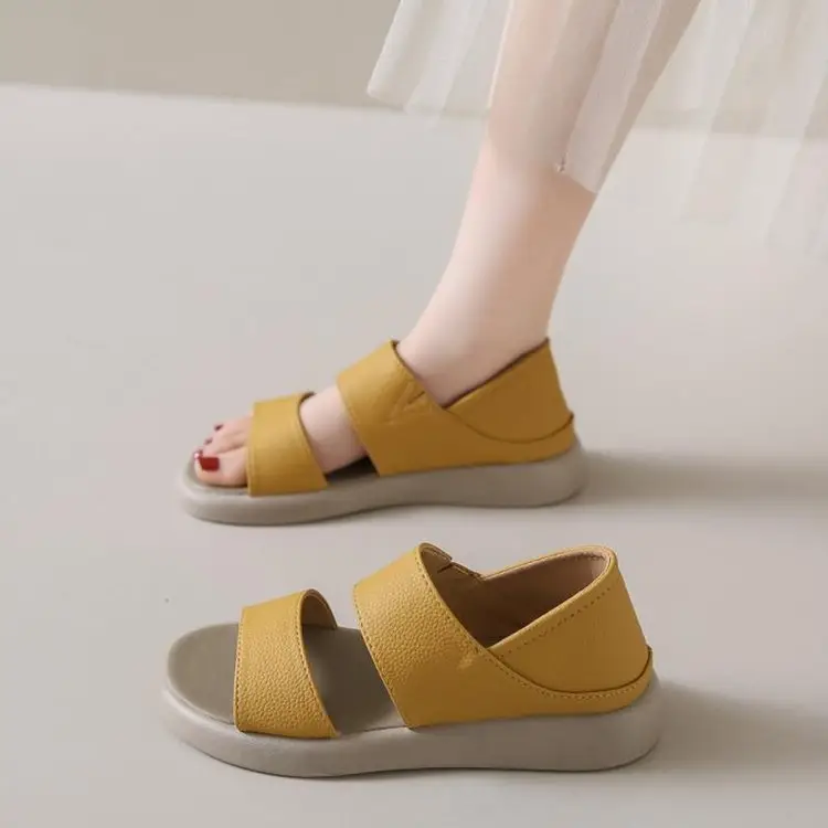 Women's 2025 Summer Flat Sandals White Leather Round Toe Two-Wear - Image 3