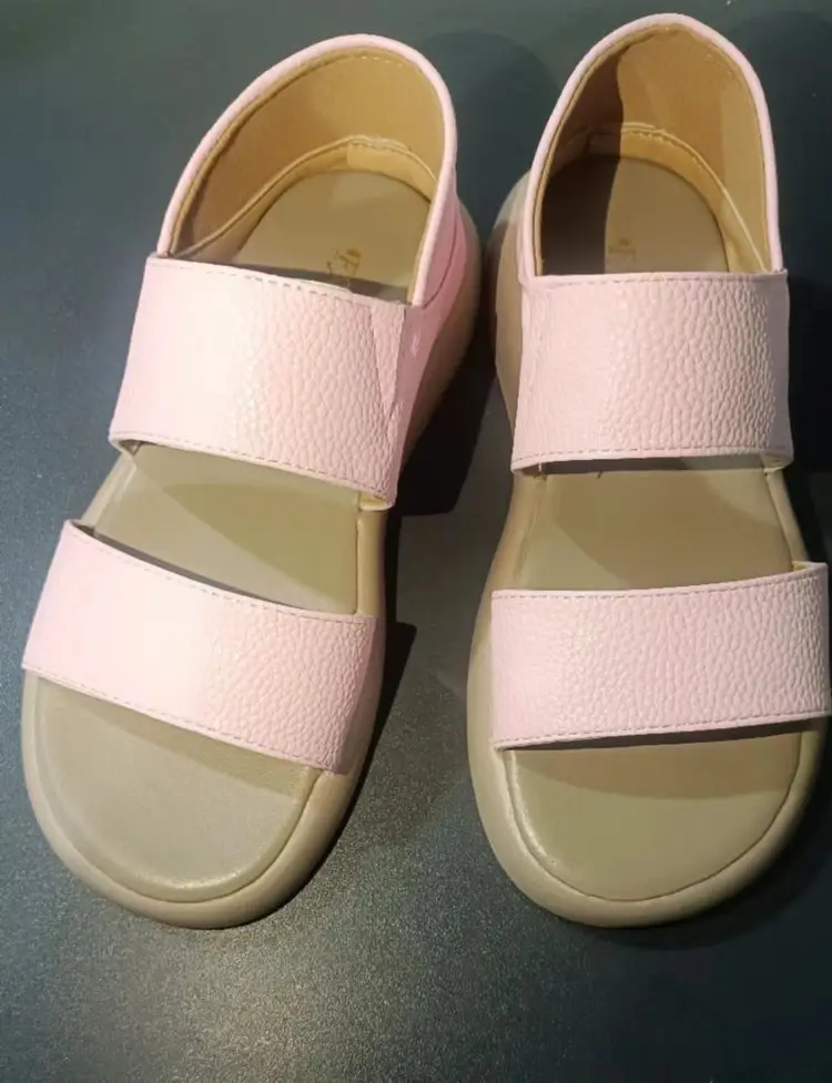 Women's 2025 Summer Flat Sandals White Leather Round Toe Two-Wear - Image 4