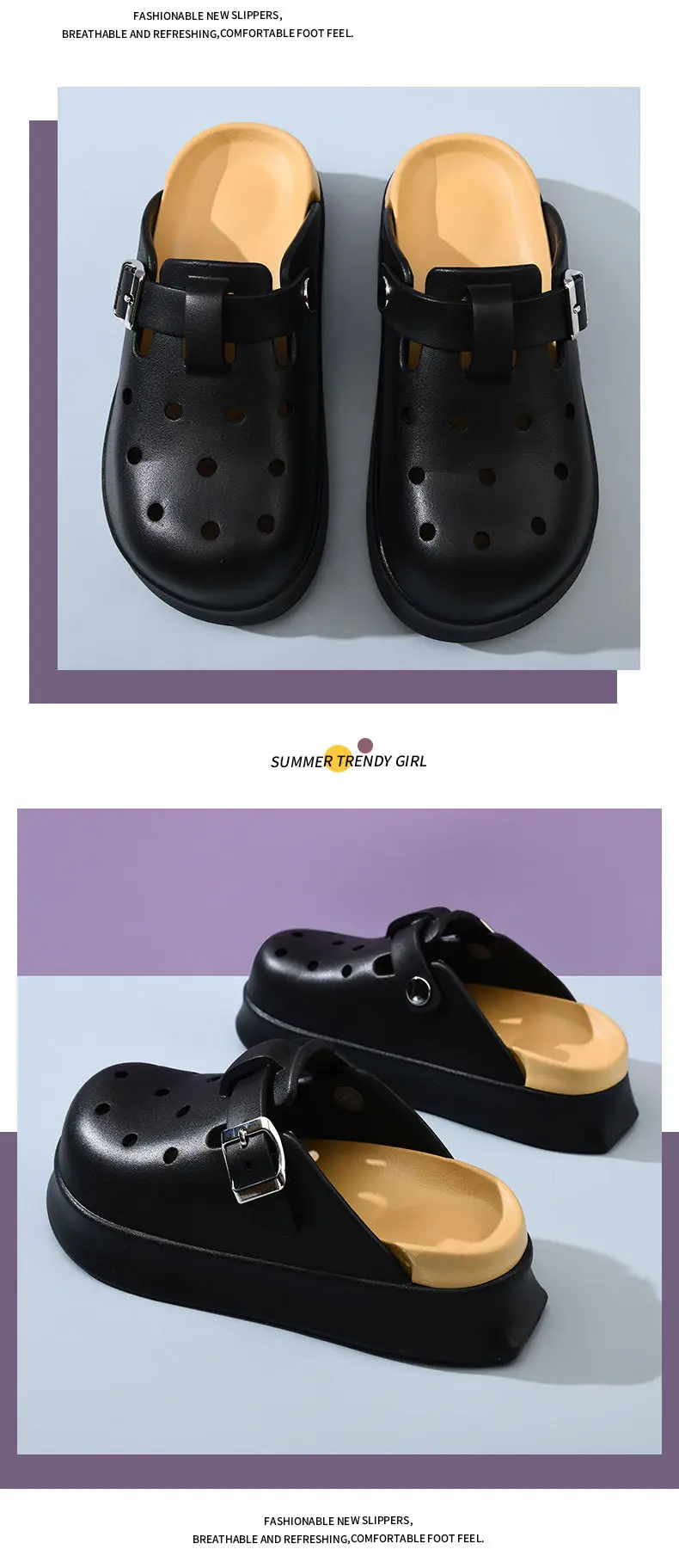 Hole Shoes Women's Summer Wear Non-Stinky Foot Wear-Resistant Sandals EVA Home Non-Slip All-Match Heightened Shoe Slippers — feature 11