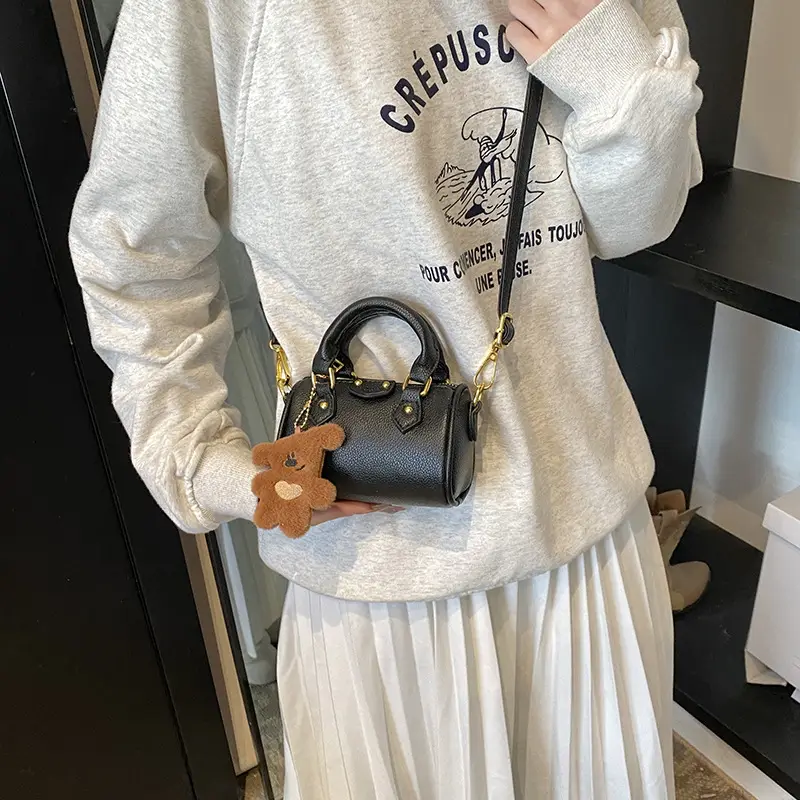 Women's Mini Shoulder Bag with Teddy Bear Decor - Image 8