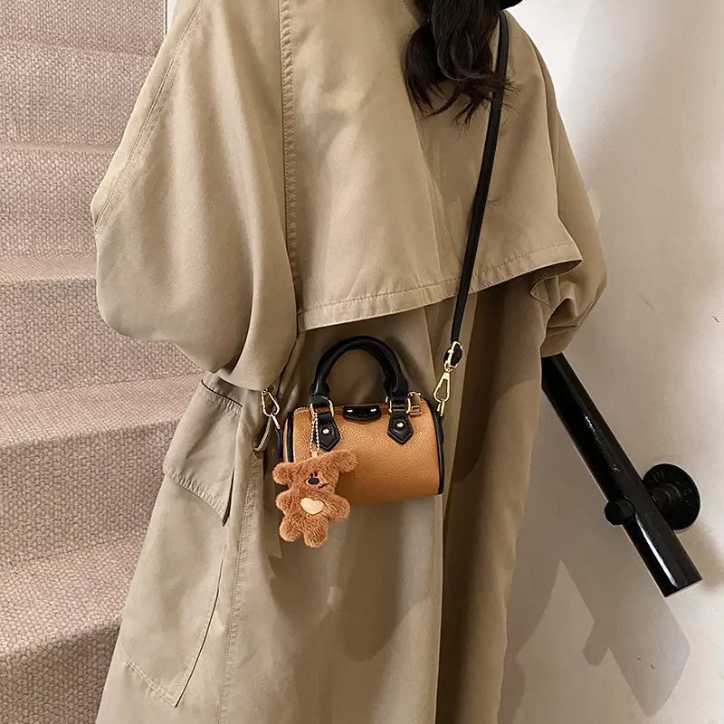 Women's Mini Shoulder Bag with Teddy Bear Decor - Image 9