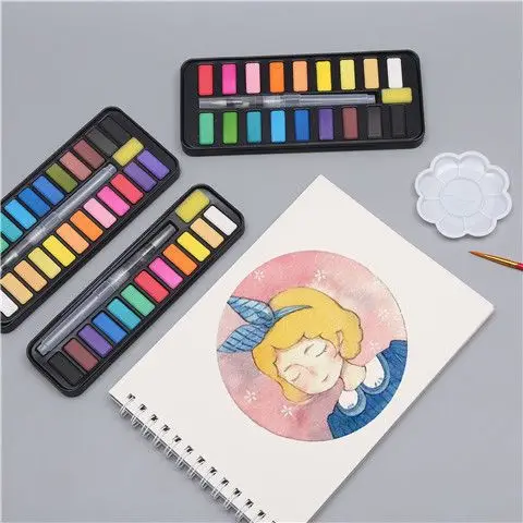 solid watercolor paint box portable suit powder cake pigment hand painted watercolor powder cake watercolor pigment wholesale — feature 12