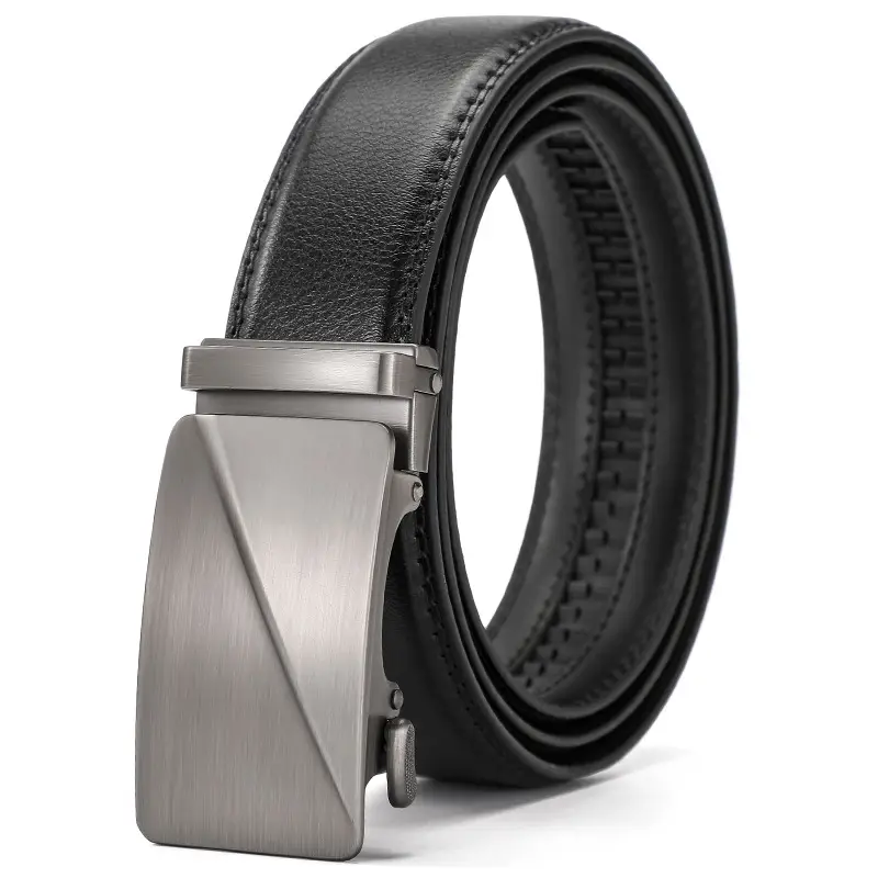 Men's Automatic Buckle Leather Belt with Silver Plate - Image 2