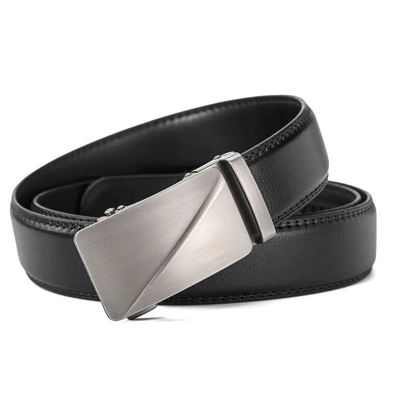 Men's Automatic Buckle Leather Belt with Silver Plate - Image 4