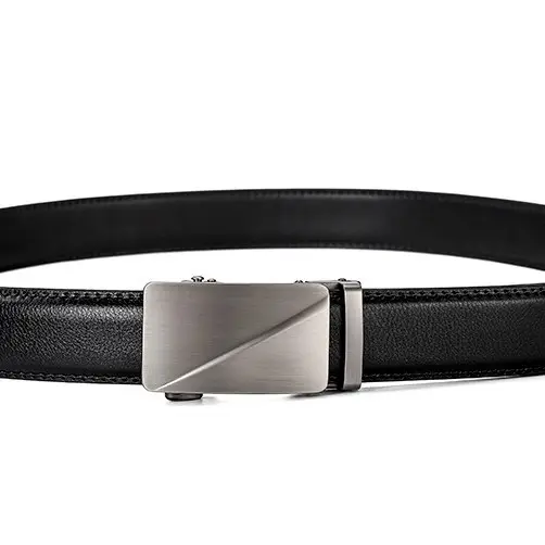 Men's Automatic Buckle Leather Belt with Silver Plate - Image 5