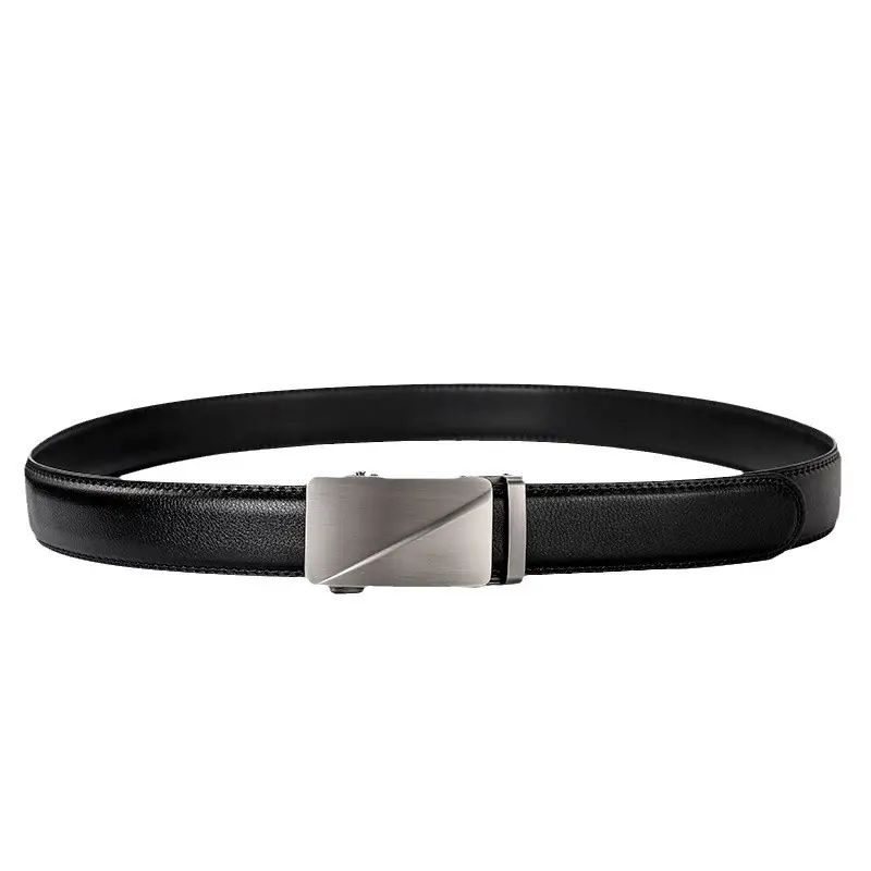 Men's Automatic Buckle Leather Belt with Silver Plate - Image 6