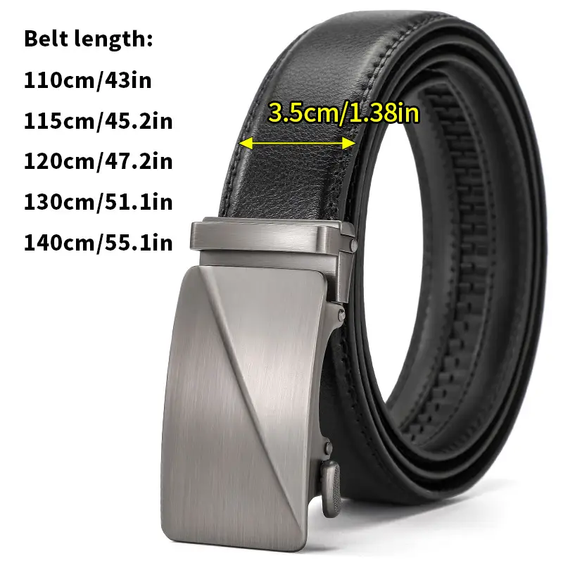 Men's Automatic Buckle Leather Belt with Silver Plate — feature 1