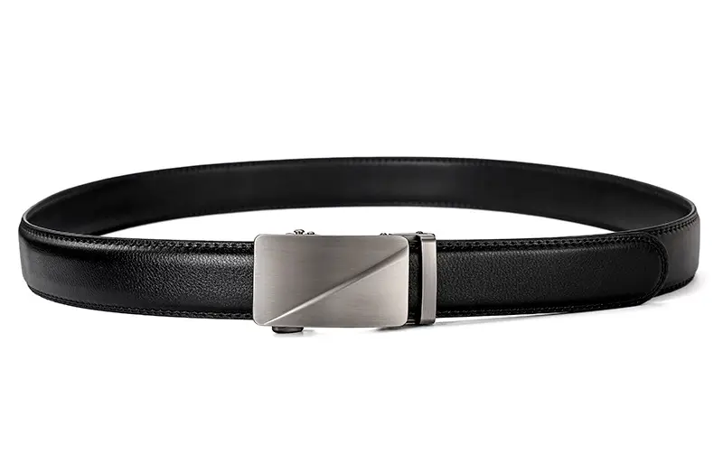 Men's Automatic Buckle Leather Belt with Silver Plate — feature 6
