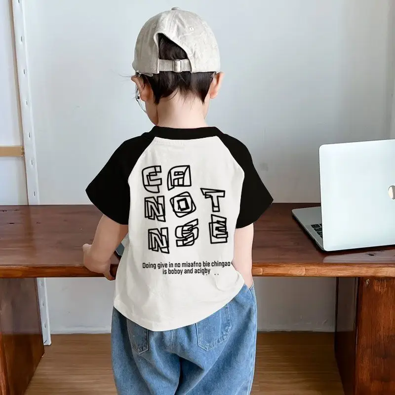 Boys Cotton T-Shirt with Color Block Design Medium Large - Image 4