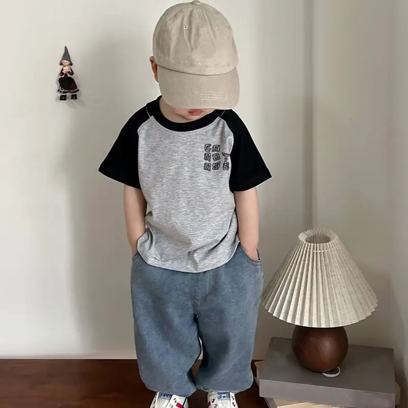 Boys Cotton T-Shirt with Color Block Design Medium Large - Image 6