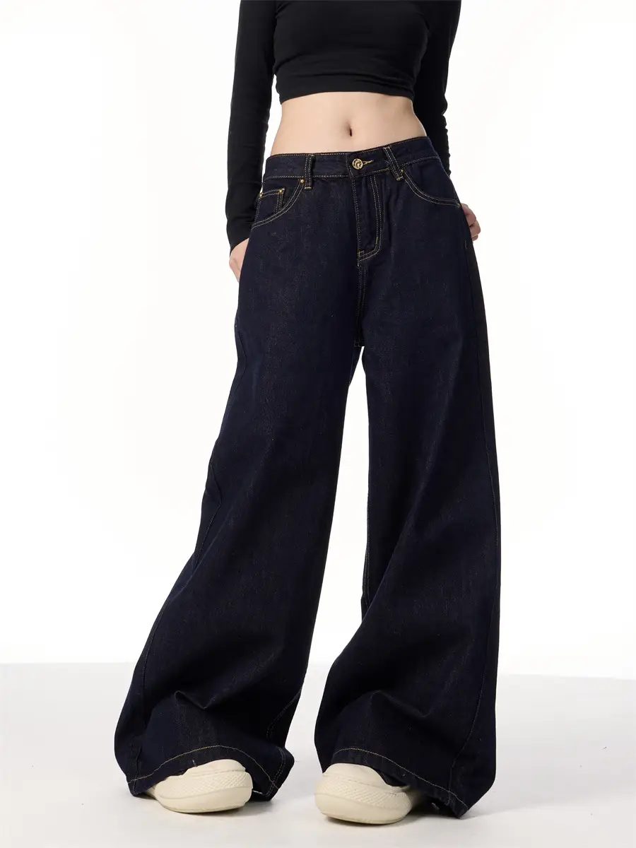 Wide Leg Dark Blue Jeans for Men Women Slim Fit