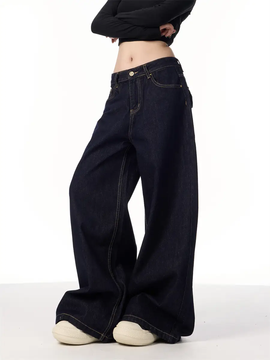 Wide Leg Dark Blue Jeans for Men Women Slim Fit