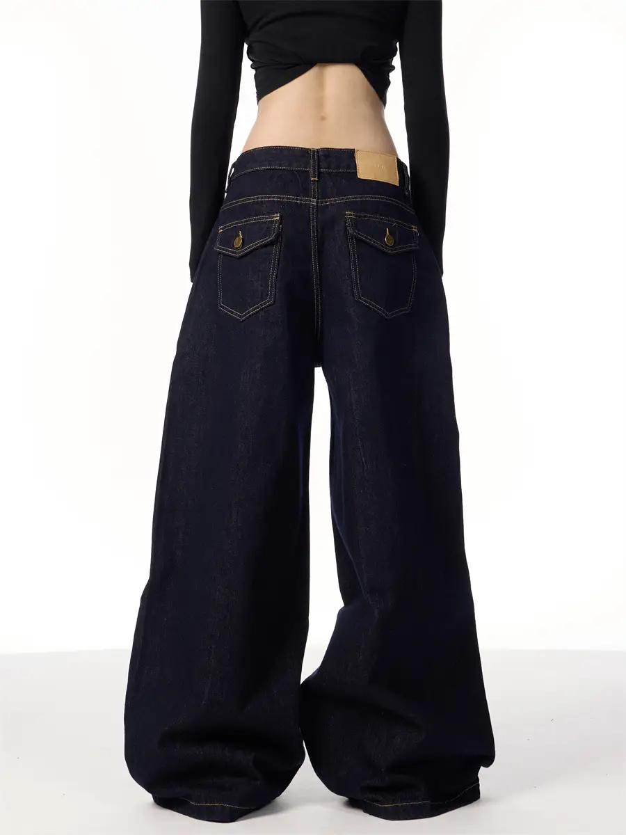 Wide Leg Dark Blue Jeans for Men Women Slim Fit