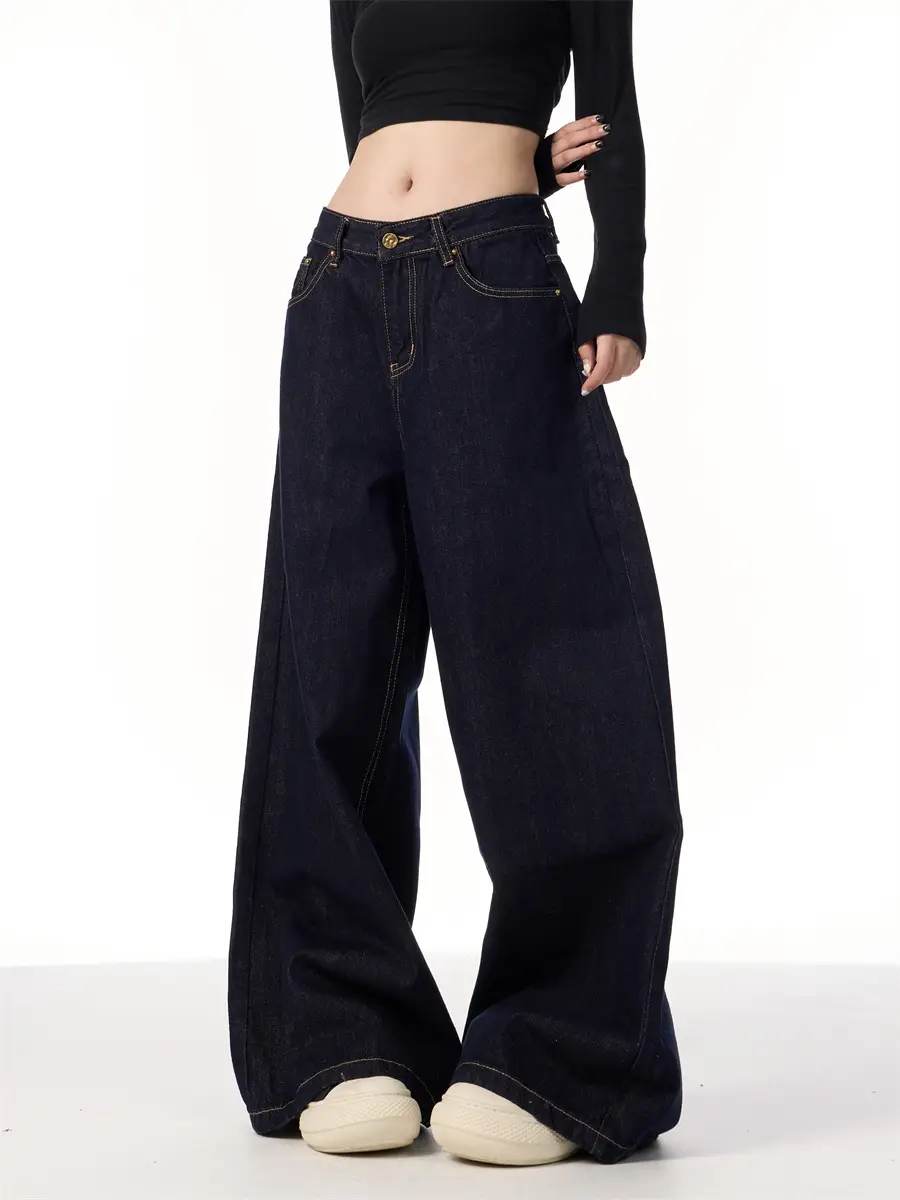 Wide Leg Dark Blue Jeans for Men Women Slim Fit