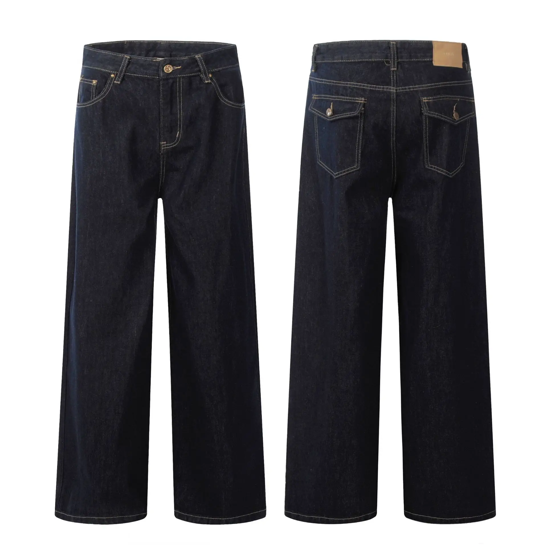 Wide Leg Dark Blue Jeans for Men Women Slim Fit — feature 1