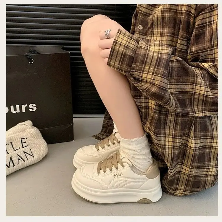 Women's White Platform Casual Shoes Round Toe Height-increasing - Image 6