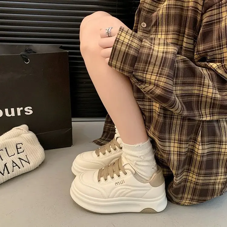 Women's White Platform Casual Shoes Round Toe Height-increasing — feature 11