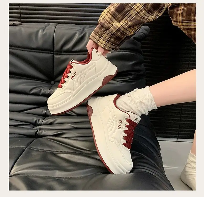 Women's White Platform Casual Shoes Round Toe Height-increasing — feature 12